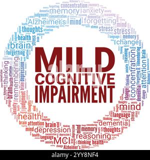 Lieve compromissione cognitiva MCI Word cloud Conceptual design isolato su sfondo bianco. Illustrazione Vettoriale