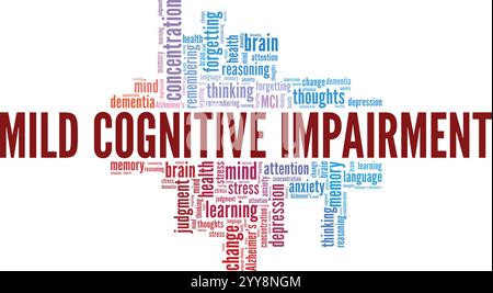Lieve compromissione cognitiva MCI Word cloud Conceptual design isolato su sfondo bianco. Illustrazione Vettoriale