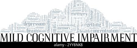 Lieve compromissione cognitiva MCI Word cloud Conceptual design isolato su sfondo bianco. Illustrazione Vettoriale
