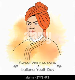 Giornata Nazionale della Gioventù il 12 gennaio compleanno di Vivekananda Illustrazione Vettoriale