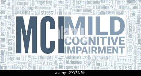 Lieve compromissione cognitiva MCI Word cloud Conceptual design isolato su sfondo bianco. Illustrazione Vettoriale