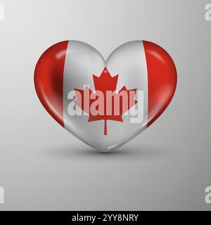 Sfondo cuore 3d con bandiera del Canada. Un elemento di impatto per l'uso che si desidera fare. Illustrazione Vettoriale