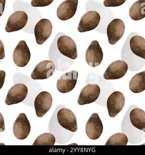 Motivo avocado acquerello. Motivo senza cuciture con avocado Hass marrone. Design per confezionamento di alimenti, menu e cancelleria. Avocado su un reticolo Foto Stock
