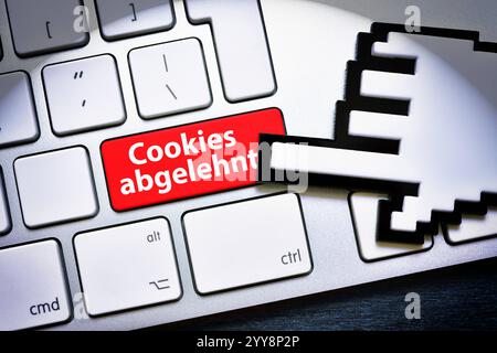 FOTOMONTAGE, Computertaste mit der Aufschrift Cookies abgelehnt *** FOTOMONTAGE, pulsante computer con l'iscrizione Cookie rifiutati Foto Stock