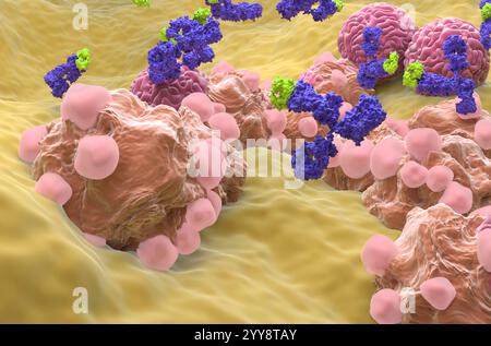 Trattamento con anticorpi monoclonali nel cancro ovarico - Vista ravvicinata illustrazione 3d. Foto Stock