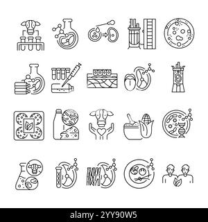 Icona della linea nera di produzione cellulare. Elemento isolato vettoriale. Traccia modificabile. Illustrazione Vettoriale
