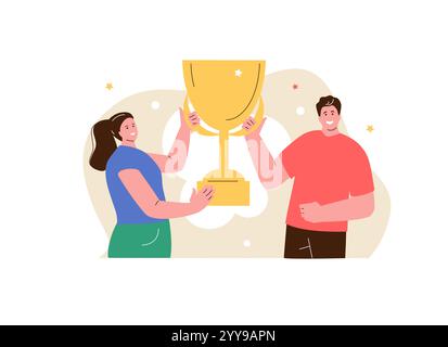 I vincitori della premiazione si aggiudicano il premio. Progetto di successo, raggiungimento degli obiettivi, caratteri vettoriali del team Illustrazione Vettoriale