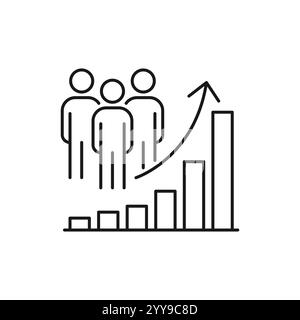 icona di crescita della popolazione, aumento dello sviluppo sociale, demografia globale, grafico dell'evoluzione delle persone, simbolo a linea sottile su sfondo bianco - tratto modificabile Illustrazione Vettoriale