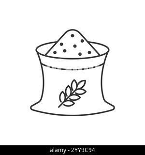 Icona del sacco di grano. Sacchetto di grano, agricoltura agricola, sacca per mangimi, sacco per semi. Orecchie di grano e sacchetto di farina. Pittogramma del logo della farina del pane. Vettore i tratto modificabile Illustrazione Vettoriale