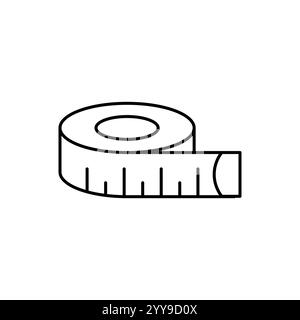 Icona della linea di misurazione del nastro. Stile semplice del contorno. Metro, lunghezza, metrica, dimensioni per app e Web. Illustrazione vettoriale isolata su sfondo bianco. Illustrazione Vettoriale