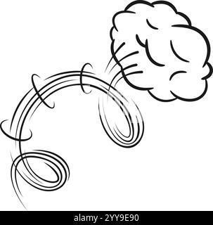 Fumetto fumettistico che corre in avanti, lasciando alle spalle una dinamica spirale. Illustrazione disegnata a mano che cattura il movimento e l'energia in uno stile divertente e monocromatico Illustrazione Vettoriale