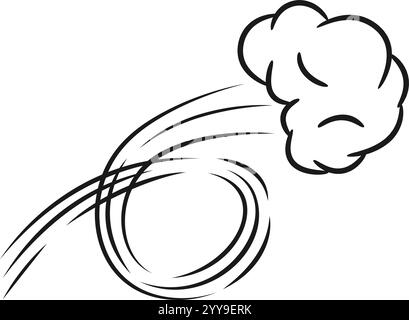 Rappresentazione cartografica di una nube di fumo che si muove velocemente, con linee curve dietro di essa, creando un senso di velocità e movimento, ideale per trasmettere concetti relativi a velocità, impatto o esplosione Illustrazione Vettoriale