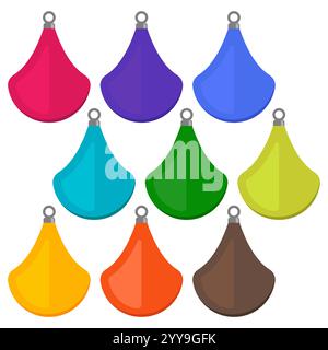 Nove palline di Natale multicolore su sfondo bianco. Illustrazione vettoriale. Illustrazione Vettoriale