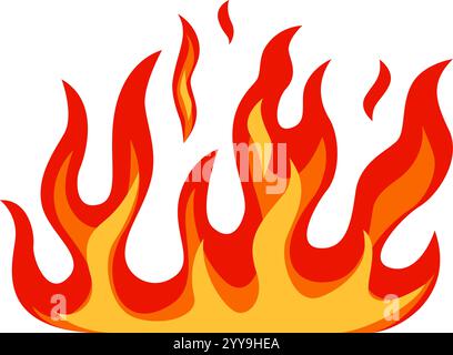Le fiamme dei cartoni animati accese, rosse e arancioni creano una grafica vivace ed energica su uno sfondo bianco pulito, evocando sensazioni di calore e intensità Illustrazione Vettoriale