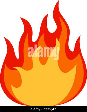 Fiamme cartoni animati che sorgono da un incendio acceso con colori rossi e arancioni su uno sfondo bianco che rappresenta calore, energia e pericolo Illustrazione Vettoriale