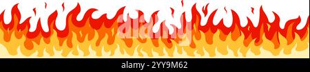 Bordo tagliafuoco disegnato in modo perfetto con fiamme brillanti su uno sfondo bianco nitido, che offre un elemento visivo vivace ed energico perfetto per varie applicazioni Illustrazione Vettoriale