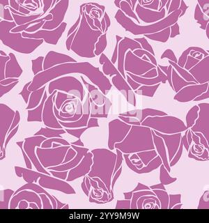 Rose Vector, articoli da regalo, cancelleria, interni, Home, motivo monocromatico senza cuciture con fiori. Carta da parati, stile retrò grazioso. Design per tessuti Illustrazione Vettoriale