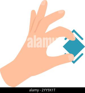 La mano sta eseguendo un preciso gesto di zoom con le dita su un elemento grafico dell'interfaccia utente, simboleggiando l'interazione dell'utente con la tecnologia moderna Illustrazione Vettoriale