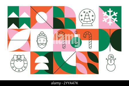 Banner natalizio Geometric Line Illustrazione Vettoriale