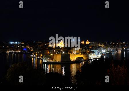 Senglea-Isla vista da la Valletta, Malta, Europa Foto Stock