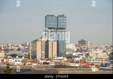 Vista aerea, paesaggio urbano di Madrid, con torri del colon, città di Madrid, Spagna. Foto Stock