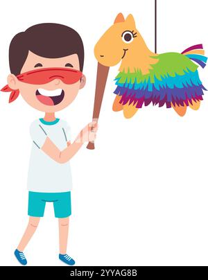 ragazzo felice alla festa dei pinata Illustrazione Vettoriale