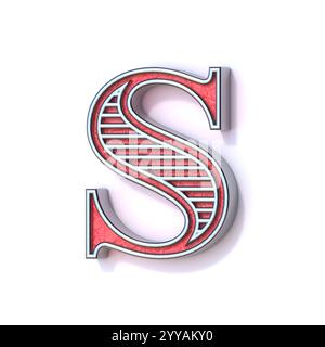 Illustrazione di rendering 3D delle lettere dei font natalizi rosso-argento isolata su sfondo bianco Foto Stock