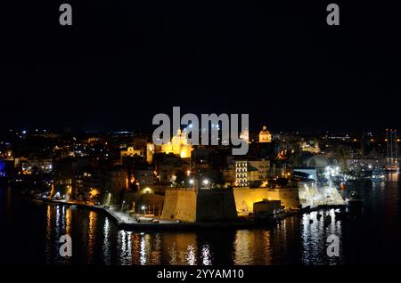 Senglea-Isla vista da la Valletta, Malta, Europa Foto Stock