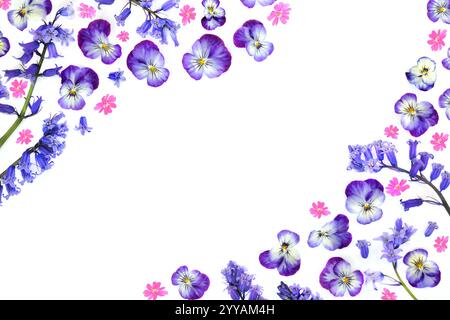 Profilo floreale di Beltane primaverile su sfondo bianco. Design floreale primaverile per la festa della mamma, il compleanno, il biglietto d'auguri per l'anniversario. Foto Stock