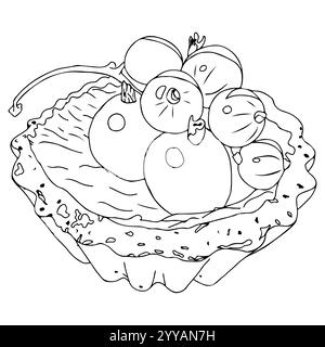 Cupcake con frutti di bosco di ribes in stile doodle. Illustrazione vettoriale isolata su sfondo bianco. Illustrazione Vettoriale