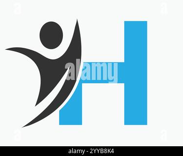 Lettera iniziale H Wellness Logo Concept with Human Symbol for Healthcare Sign Vector Template Illustrazione Vettoriale
