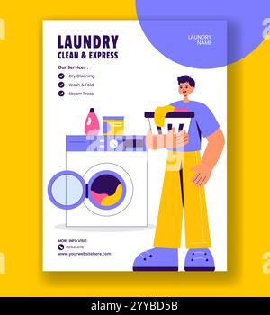 Servizio di lavanderia a fumetti piano Post Design per Social Media verticale poster marketing Illustrazione Vettoriale