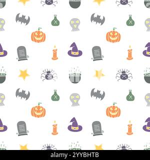 Motivo Halloween senza cuciture. Doodle Halloween background Illustrazione Vettoriale