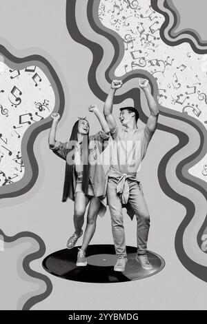 Creative photo 3d collage artwork postcard poster picture of two crazy people have fun chill vibe good mood isolated on painting background Foto Stock