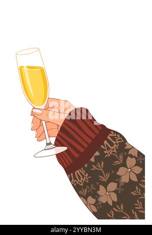 La persona sta tenendo un bicchiere di champagne con una mano Illustrazione Vettoriale