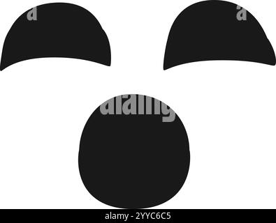 Viso sorpreso con occhi chiusi e bocca aperta, che esprimono vividamente stupore, realizzato con semplici forme geometriche contro un bianco pulito Illustrazione Vettoriale