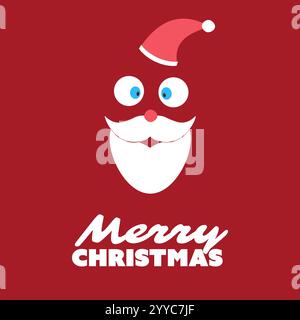 Buon Natale Card con divertente faccia di Babbo Natale, occhi pop-out, cappello rosso e barba bianca Illustrazione Vettoriale