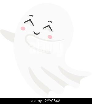 Adorabile fantasma dei cartoni animati che galleggia e ondeggia con un volto sorridente, perfetto per i progetti di Halloween, le illustrazioni per bambini e i disegni spettrali Illustrazione Vettoriale