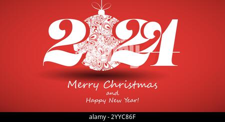Auguri, auguri di buon Natale e auguri di buon anno, design creativo, modello vettoriale per l'anno 2024 Illustrazione Vettoriale