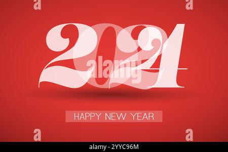 Auguri - Abstract White and Red retro Style Happy New Year Greeting Card or background, Creative Design Template - 2024 Illustrazione Vettoriale