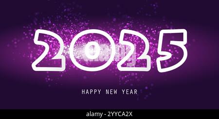 Auguri - scheda di Capodanno viola scuro, copertina o modello di disegno dello sfondo per l'anno 2025 Illustrazione Vettoriale