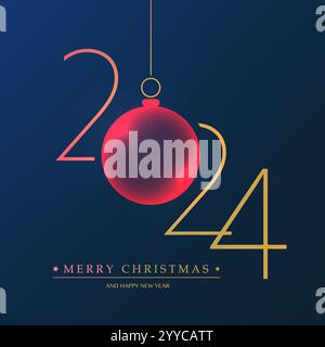 Auguri - Golden and Dark Red buon Natale e felice Capodanno o sfondo, Creative Line-art, Vector Design Template - 2024 Illustrazione Vettoriale