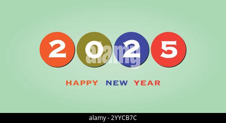 Auguri - stile moderno semplice minimale ampia scala Happy New Year Card o modello di sfondo copertina, grafica per l'anno 2025 - vivace colorato Illustrazione Vettoriale