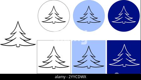 disegno del logo albero di pino icona silhouette vettoriale. linea grafica del logo pine tree Illustrazione Vettoriale