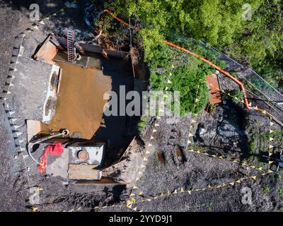 23 aprile 2023. Una fotografia aerea delle inondazioni al FDR Park causate dal Poor Flood Plain Managent e dalla bonifica dei prati. Foto di Chris Baker Evens. Foto Stock