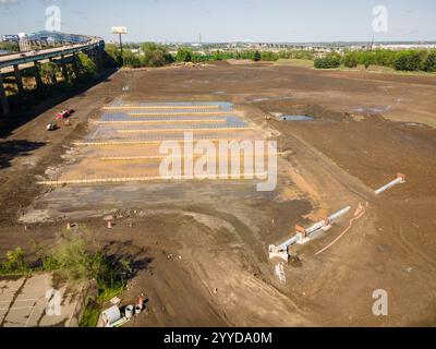 23 aprile 2023. Una fotografia aerea delle inondazioni al FDR Park causate dal Poor Flood Plain Managent e dalla bonifica dei prati. Foto di Chris Baker Evens. Foto Stock