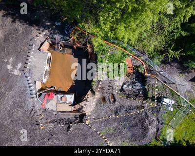 23 aprile 2023. Una fotografia aerea delle inondazioni al FDR Park causate dal Poor Flood Plain Managent e dalla bonifica dei prati. Foto di Chris Baker Evens. Foto Stock