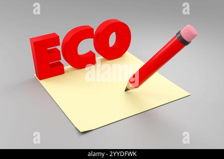 Lettere dell'alfabeto 3d di colore rosso su sfondo grigio, rendering 3d, segno ECO Funny Design Concept Foto Stock