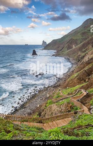 Splendido paesaggio dell'aspro paesaggio costiero di Tenerife, Spagna Foto Stock