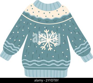 Comodo maglione natalizio con un intricato design con fiocco di neve, che offre calore e comfort durante la stagione invernale durante le festività natalizie Illustrazione Vettoriale